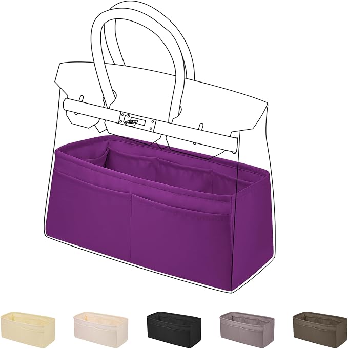 DGAZ Silk Purse Organizer Insert for Birkin Bag(Anemone,BK30) | Soft and Lightweight,Perfect Fit,Multi-pocket Storage,Bag Protector,Luxury Bag Care,Handmade,for Smooth Bag Organizer by DGAZ