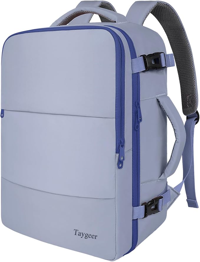 Taygeer Travel Backpack for Women,40L Travel Laptop Mochila Carryon Luggage | College Backpack with Laptop Compartment & Shoe Pouch, Airline Approved Personal Item Bag for Weekender Gym Hiking, Gray Blue by Taygeer