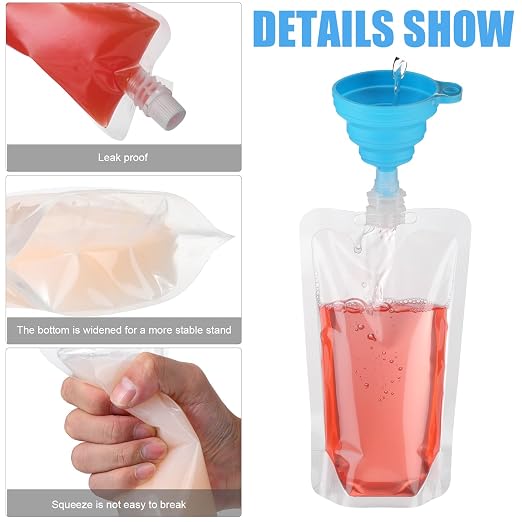Patelai 300 Pieces Plastic Liquid Pouch Reusable Juice Pouches Travel Water Leak Proof Bags Bulk for Travel Outdoor (8 oz) - Image 2