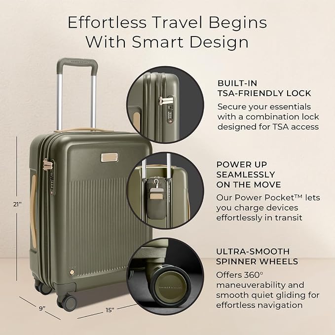 Briggs & Riley 21" Global Carry On Expandable Spinner - Luggage for Travel, Suitcases with Wheels, Hardside Rolling Bag for Men & Women, Self-Repairing Zipper - Sympatico Collection, Olive - Image 2
