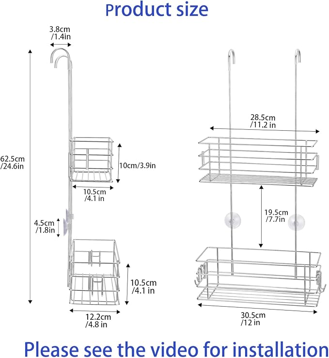 Hanging Shower Rack Shower Caddy with Rotatable Hook bar Over the Door and Can be Hung on the Faucet or Claw Foot, 304 Stainless Steel Rust Proof and Durable (Double-Layer) - Image 6