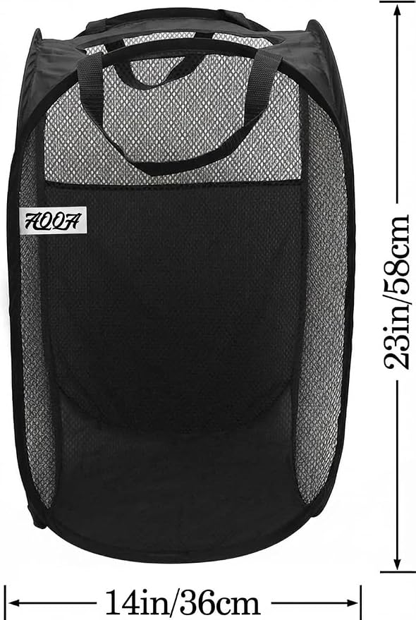 AQQA 6 Pcs Handy Laundry Collapsible Mesh Foldable Hampe (Black/White/Blue),Popup Laundry Basket with Durable Handles,Pop-up Mesh Hamper Dirty Clothes Basket for Kids Room, College Dorm or Travel - Image 2