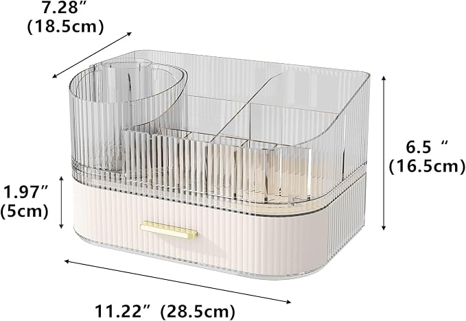 Makeup Organizer with Stackable Drawer, 360 Rotating Makeup Brush Holder, 11-inch Wide Large Cosmetic Display Case, Skincare Organizers and Storage for Dresser, Vanity, Bathroom Countertop - Image 2
