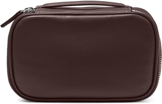 Leatherology Brown Small Travel Organizer - Zipped mesh storage pocket, elastic loops for organization, compact travel size by Leatherology