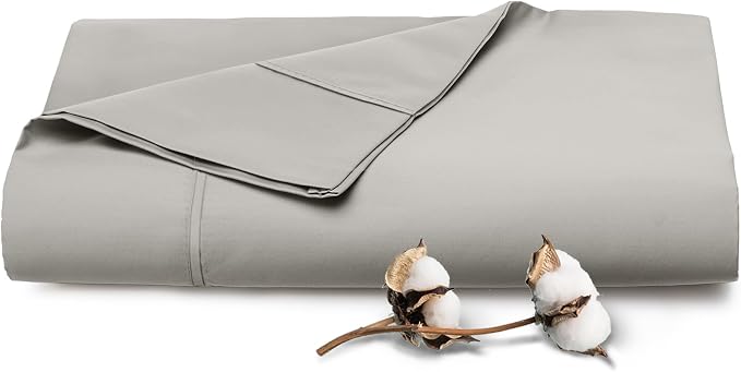 Pizuna Pure 100% Cotton Flat Sheets Only King Ash Grey (1 PC), Luxurious 400 Thread Count Long Staple Cotton Sateen with 4" Hem (Combed King Flat Sheet Only Cotton) by Pizuna