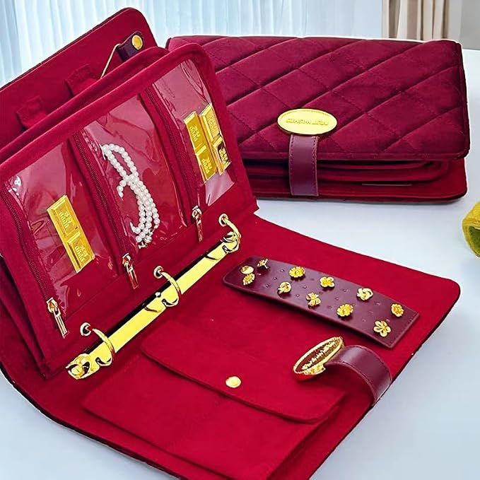 Travel Jewelry Organizer Case - Portable Jewelry Box for Women with Multiple Compartments, Mini Travel Jewelry Bag for Earrings, Necklaces, Rings & Bracelets (Red) - Image 8