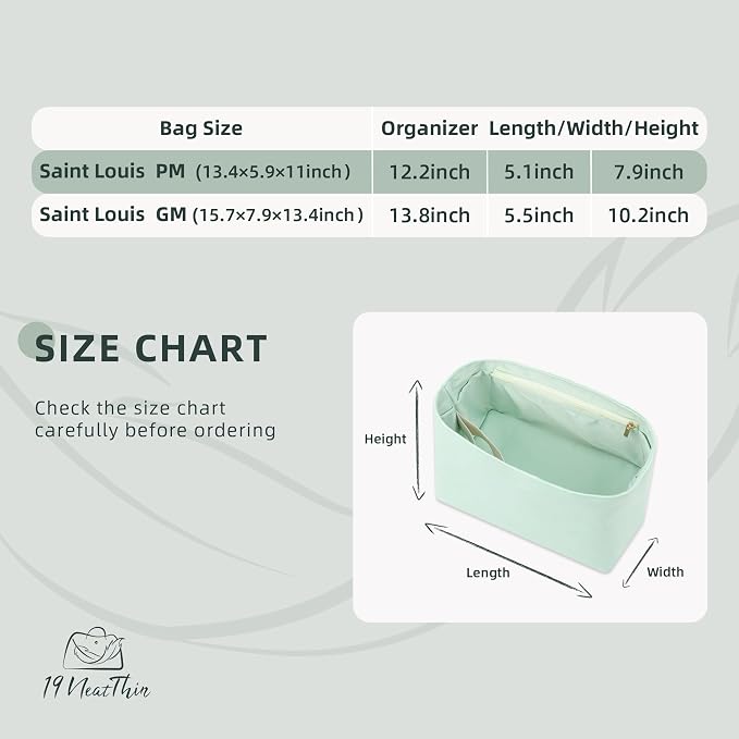 Lightweight Bag Insert for Saint Louis PM, Side Zipper, Green | Bottle Holder and Side Zip, Smooth Satin Interior, Easy-Care Outer Surface, Multiple Color Options, Structured Yet Flexible - Image 2