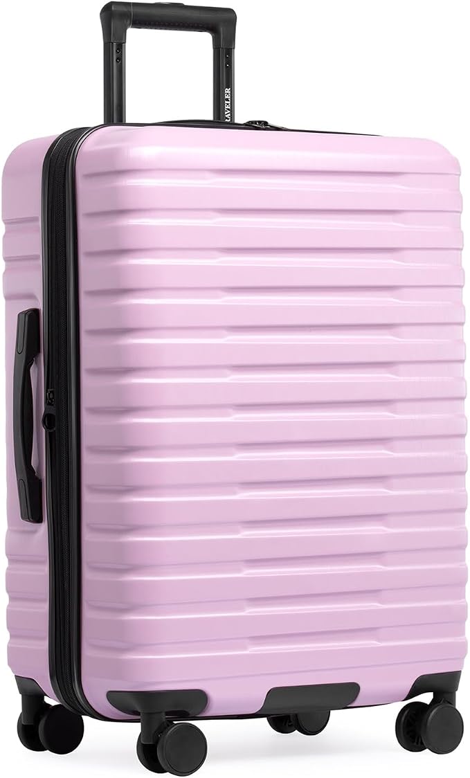 U.S. Traveler Boren Expandable Hardside Rugged Travel Luggage with 8 Spinner Wheels, Lavender, Checked-Medium 26-Inch by USTraveler