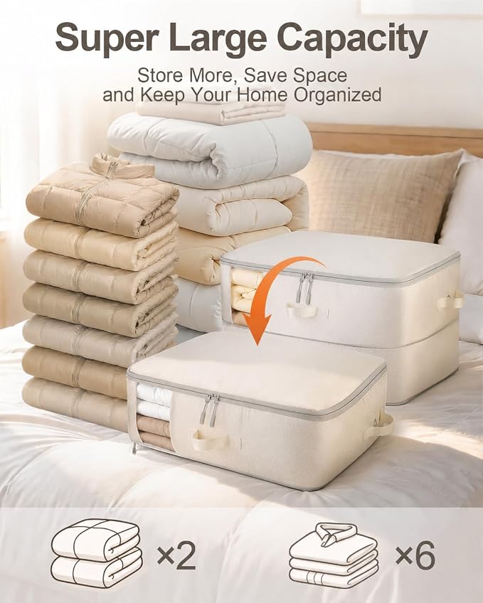 Comforter Storage Bag - 2-Layer 2-Pack Self Compression Organizer, Closet Organizers and Storage, Under Bed Space Saver, Blanket Organizer for Bedding, Pillow, Sheet, Clothes, Nursery Use - Image 2