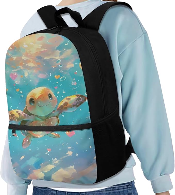 Cute Sea Turtle Backpack for Girls Kids Backpack with Lunch Box Water Bottle Holder with Strap and Large Pencil Case 4PCS Set Bookbag with Front Pocket 17 inch Sturdy Elementary School Bag - Image 2