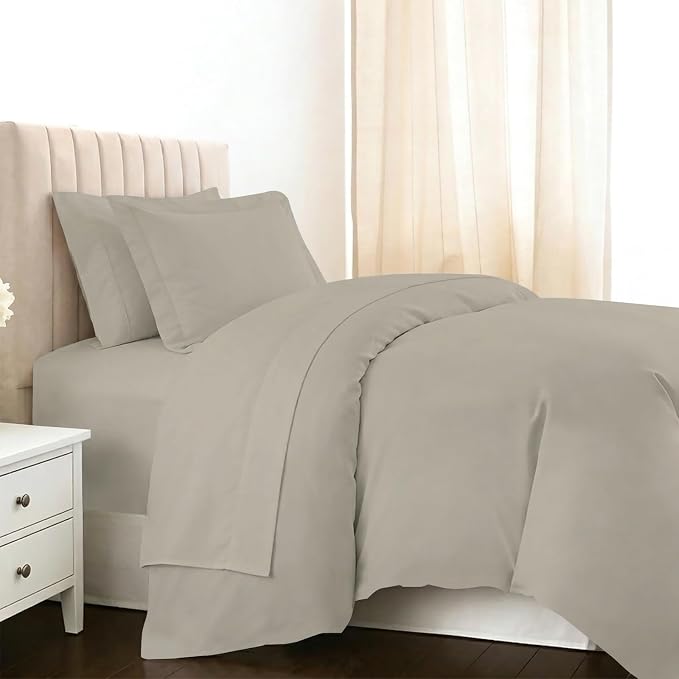 Pizuna Pure 100% Long-Staple Cotton Duvet Cover + Sheet Set Twin, Luxurious 400 Thread Count Long Staple Cotton, Soft Sateen Weave Bedding Set (Simply Taupe) by Pizuna