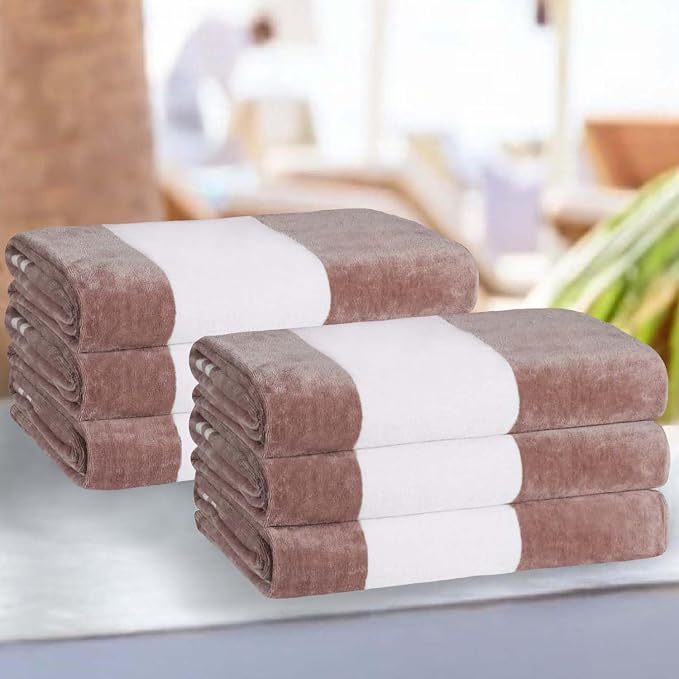 Superior Cotton Striped Beach Towels, Colorful Towels for Adult, Kid, Pool, Swimming, Sand, Travel, Large Oversized, Absorbent, Fast Drying, Bath Basics, Cabana Collection, Set of 6, Taupe by SUPERIOR