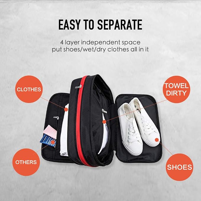 BeeNesting Compression Packing Cubes 2 Set for Travel Suitcase Organizer Accessories with Shoes Bag (M+L 9L/15L, BlackRed) - Image 4