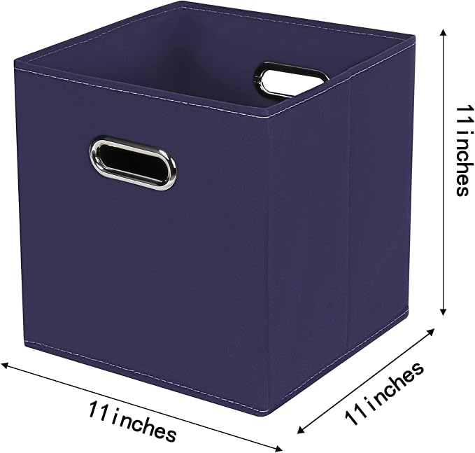 Fabric Cloth Storage Bins,Fabric Cube Bins Organizer with Dual Handles Foldable Cube Storage Baskets for Home Bedroom Storage,Set of 6,(Navy Blue) - Image 2