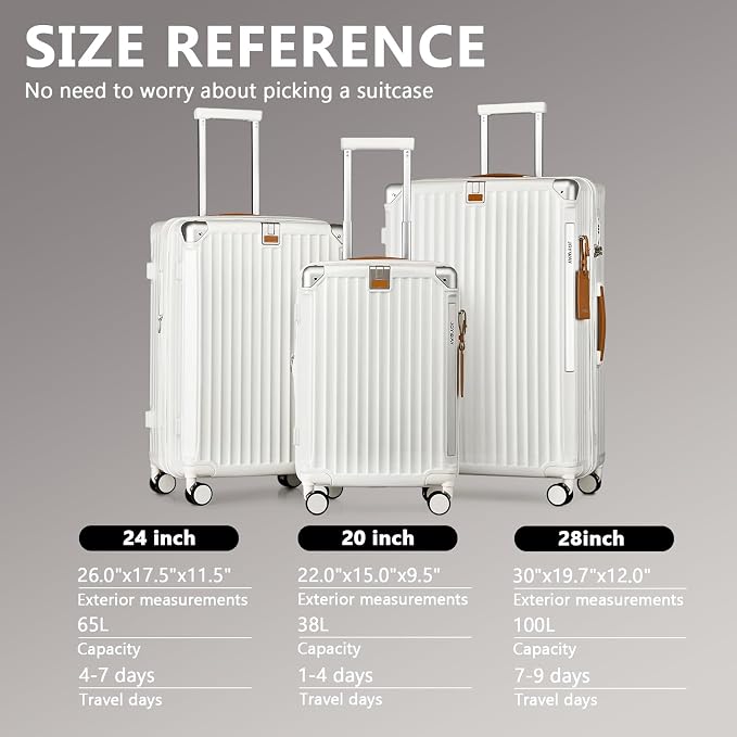 Joyway 3 Piece Set Hardside Expandable Luggage with USB Charging Port and Cup Holder, TSA Lock Spinner Wheels Suitcase for International Travel, Lightweight Carry On Checked Baggage, White - Image 6