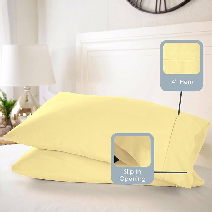 Pizuna Pure 100% Luxury Cotton Queen Size Pillow Case Mellow Yellow, 1000 Thread Count 100% Long Staple Cotton Sateen Pillowcase, Pillow Covers with Stylish 4" Hem (Combed Cotton Pillowcase) - Image 3