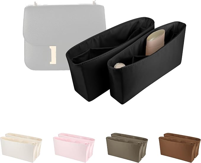 Satin Purse Organizer Insert for Constance 24, Black | Tailored Fit, Multiple Pockets, Lightweight Satin, Purse Essentials, Ideal for Travel, Shopping, and Daily Use by KINGSINBAG