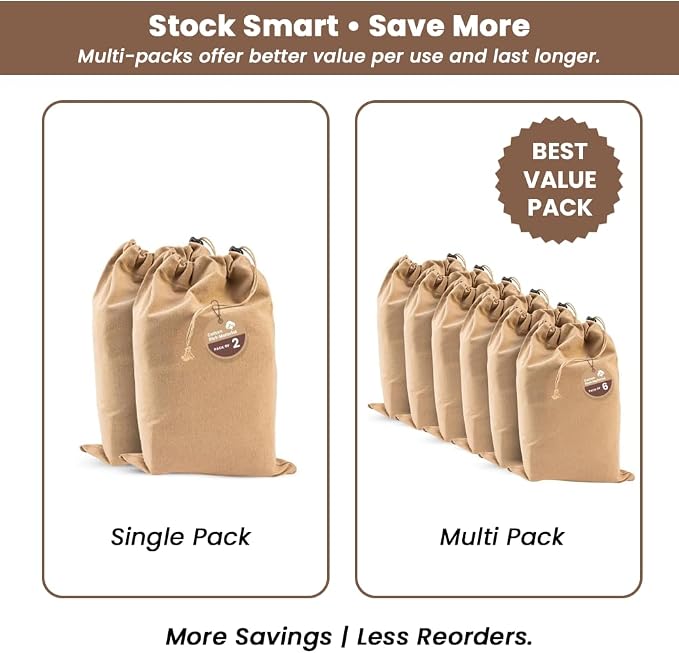 LFH Cotton Rich Shoe Storage Bags with Drawstring, Dustproof Breathable Reusable Organizer, Perfect For Travel, Dorm, Hotel, College, Gym, Easy to Carry, Machine Washable 12"x17" (Pack of 2) - Beige - Image 10