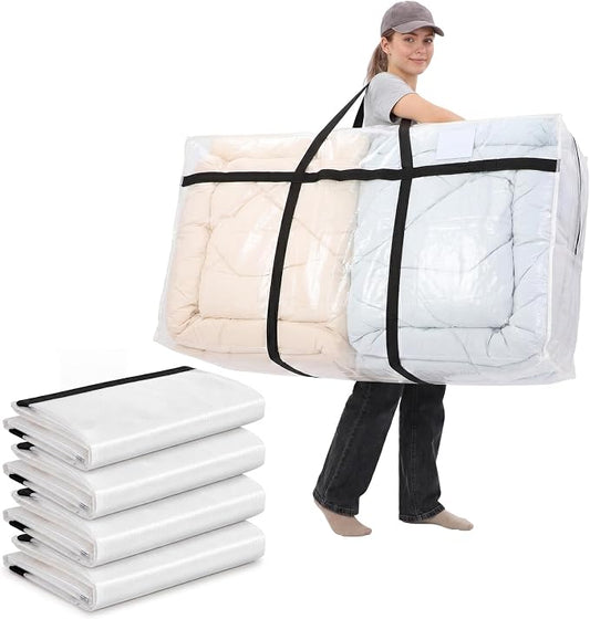 Windyun 4 Pack 98 Gallon Extra Large Moving Bags XXL Heavy Duty Storage Bag with Strong Zipper Handle Jumbo Big Tote Box Foldable for College Dorm Travel Clothes Duffle Blanket Pillow(Transparent) by Windyun