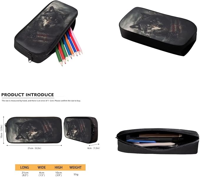 American Flag Wolf Backpack for Kids Boys Backpack with Lunch Box Water Bottle Bag and Soft Pencil Case 4PCS Set Bookbag with Front Pocket for School 17" Sturdy School Bag with Side Pocket - Image 5
