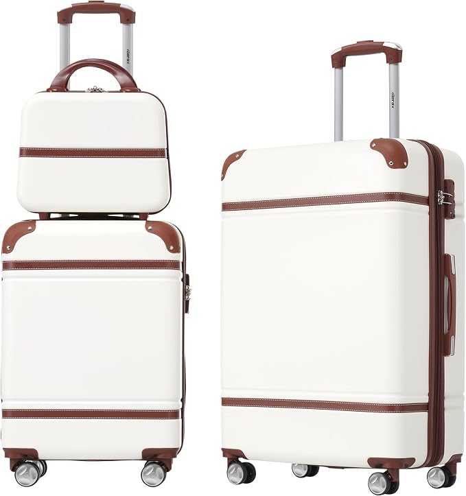 Merax Luggage Set, 2 Piece Luggage with Cosmetic Case, Vintage Hardcase Suitcase with Wheels, Expandable Luggage Airline Approved(White,20"+24") by Merax