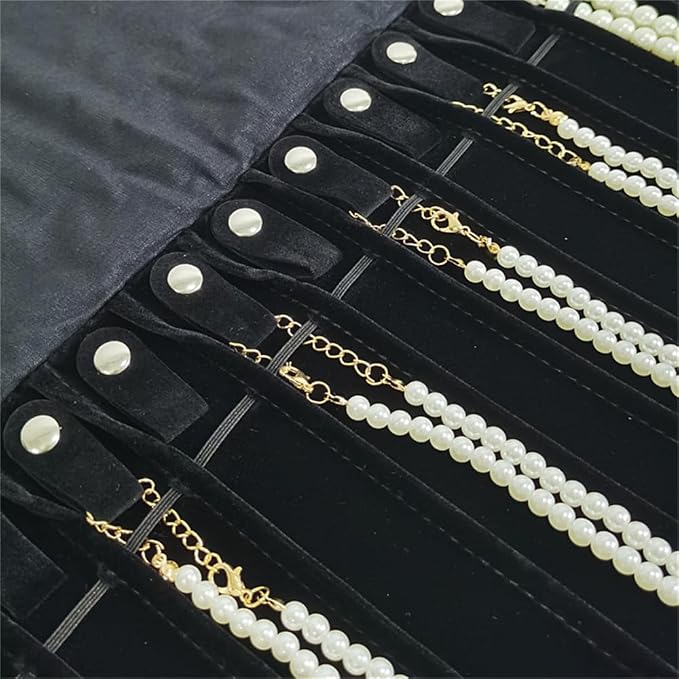 Travel Necklace Organizer, Tangle Free Jewelry Case, 16 Slots | Foldable,LightWeight Compact, Velvet Lining Jewelry Storage Bag for Chain Bracelet, Gift for Women Girls,Black Diamond - Image 6