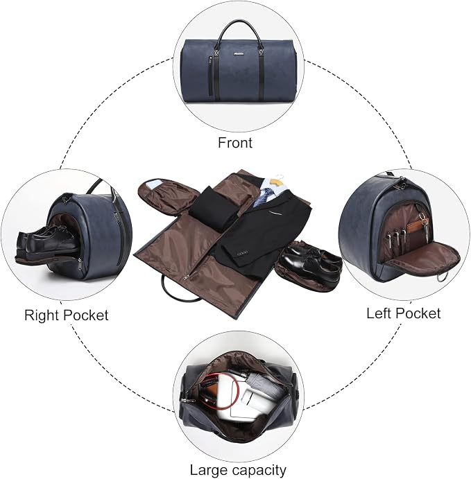 Garment Bags for Travel, 45L Carry-On Convertible Duffle with Strap | 2-in-1 hanging suit bag converts to duffel, shoe compartment, waterproof PU leather, wrinkle-free, detachable strap - Image 4