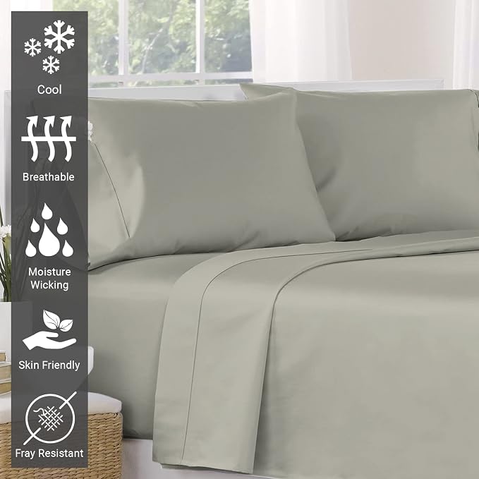 Pizuna Pure 100% Cotton Flat Sheets Only Queen Silver (1 PC), Luxurious 400 Thread Count Long Staple Cotton Sateen with 4" Hem (Combed Queen Flat Sheet Only Cotton) - Image 2