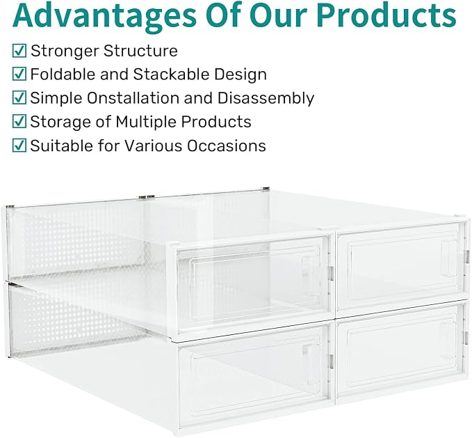 4-Piece Extra Large Boot and Shoe Storage Boxes, Stackable Clear Plastic Shoe Organizer, Space-Saving Shoe Boxes for Boots, Sneakers, and High Heels, Clear - Image 7