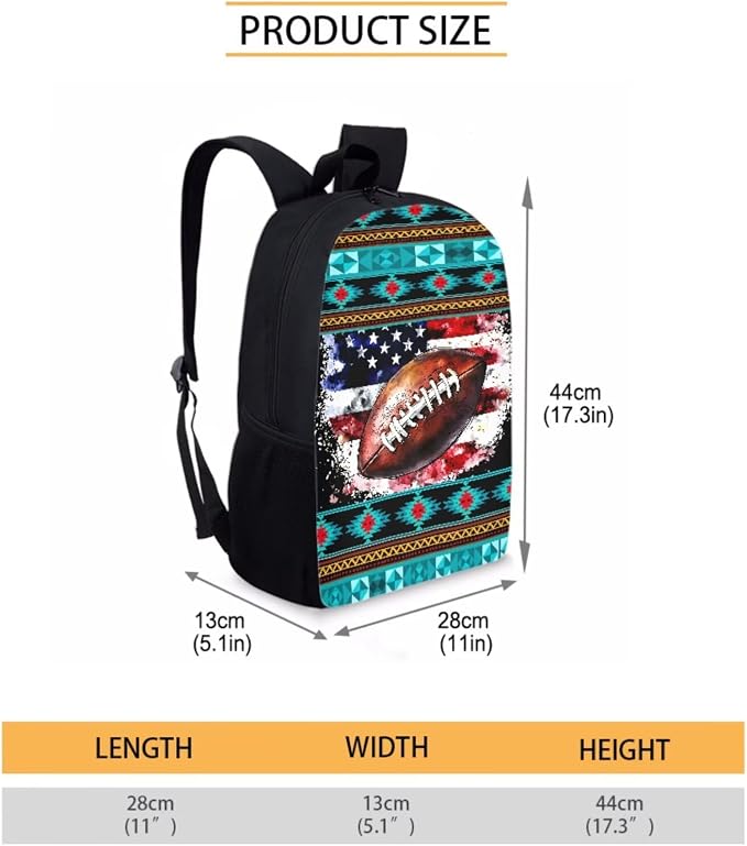 Aztec American Flag Football Print Children's Knapsack Set with Reusable Shoulder Lunch Bag 4th of July Boys Girls School or Travel Large Backpack Set, Durable School Students Daypack - Image 2