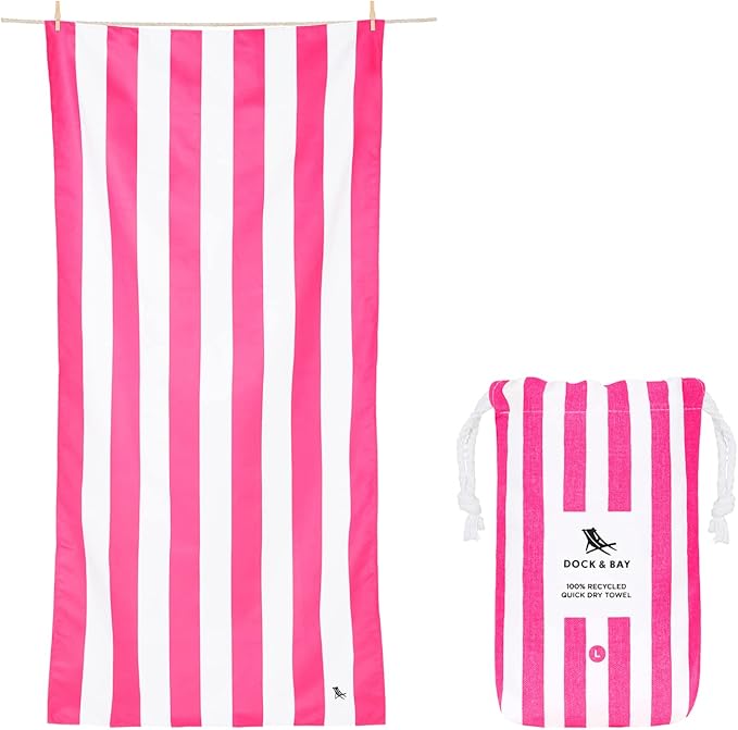 Dock & Bay Beach Towel - Quick Dry, Sand Free - Compact, Lightweight - 100% Recycled - Includes Bag - Cabana - Phi Phi Pink - Extra Large (200x90cm, 78x35) by DockBay