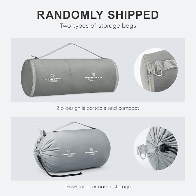urnexttour Travel Pillow and Blanket Set Neck Pillows Travel Essentials with Sleep Mask for Airplane Car Memory Foam Grey - Image 2