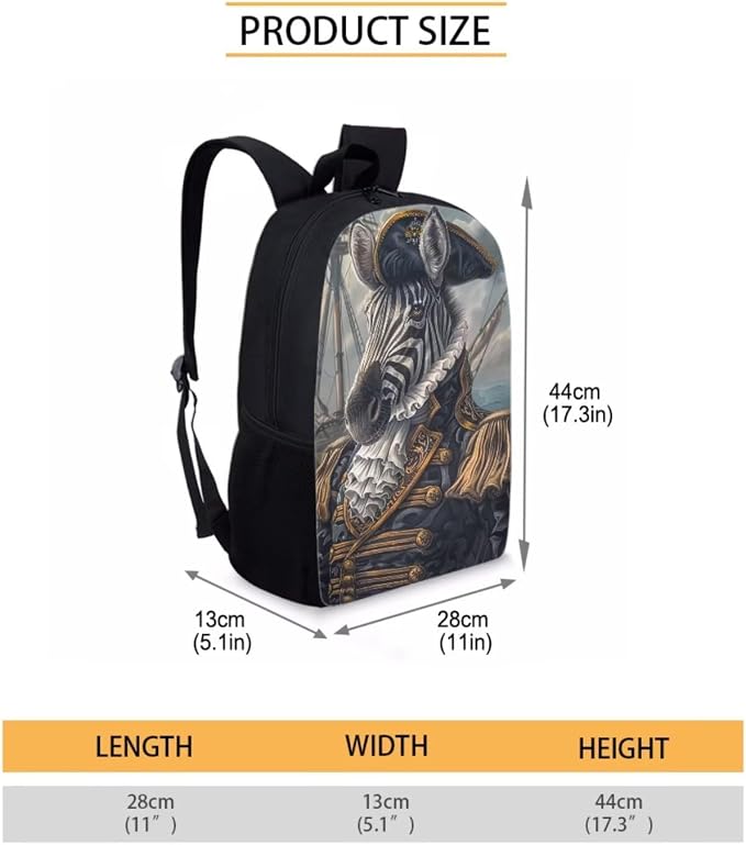17 Inch Animal Print School Backpack And Lunch Box Set for Kids Lightweight Funny Pirate Zebra Backpack for Boys Girls Sturdy School Bag with Insulated Lunchbox Pencil Case Student Bookbag - Image 7