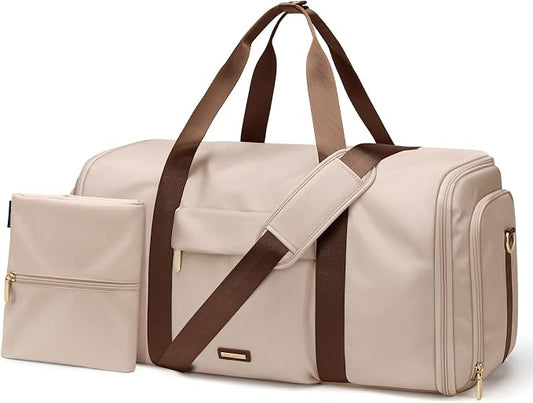 Convertible 2-in-1 Garment Bags for Travel,Women Men Carry On Garment Duffle Bag With Shoe Compartment,Hanging Suit bag,48L,Apricot by GOLFQUALITY