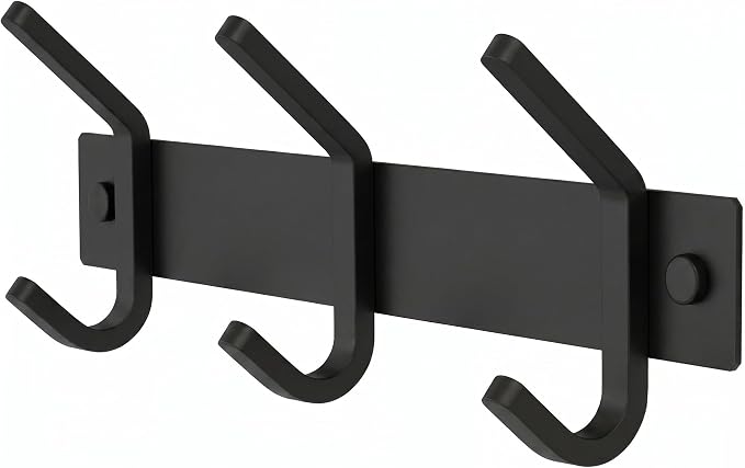 Coat Rack Wall Mount – 9 Inch Stainless Steel Small Hook Rail with 3 Double Coat Hooks for Hanging – Wall Mounted Entryway Organizer for Coats, Hats, Bags, Towels, Robes, Bedroom or Bathroom - Black by SAYONEYES
