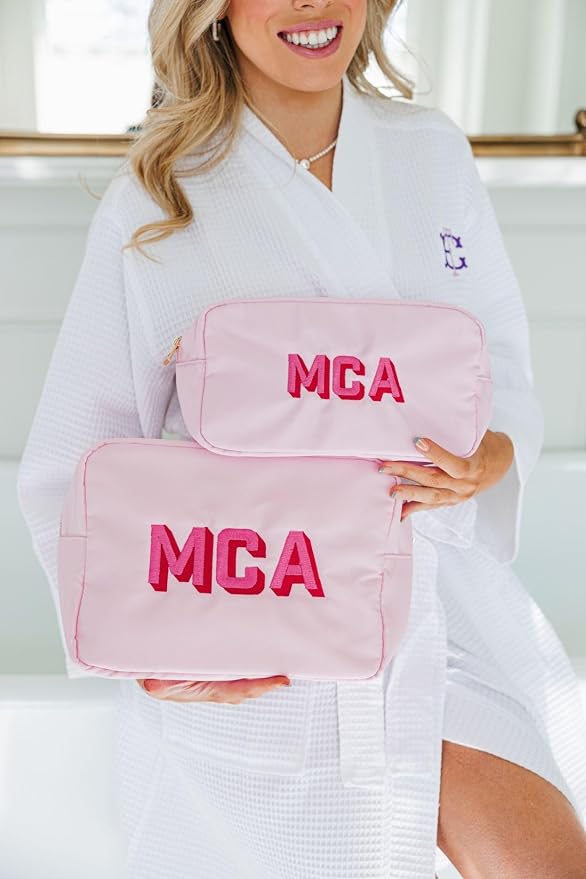 Personalized Nylon Pouch - Large Embroidered Essentials Bag for Women, Makeup, Toiletries, or Travel Organizer, Custom Monogram Gift, Carryall, Mom Bag, Tech Pouch (Pink, L) - Image 7