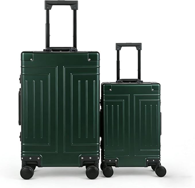 All Aluminum Magnesium Carry On Luggage，Cut from Whole Aluminum Sheet，22x14x9 Airline Approved ，（3rd Generation，Premium Magnesium Metal zipperless suitcase ） (green, 20in+26in) by KANGSHILU