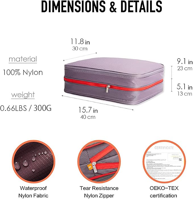 BeeNesting Compression Packing Cubes 2 set for Travel Durable Luggage Packing Organizer Travel Accessories (M+XL 9L/26L, BlackRed) - Image 5
