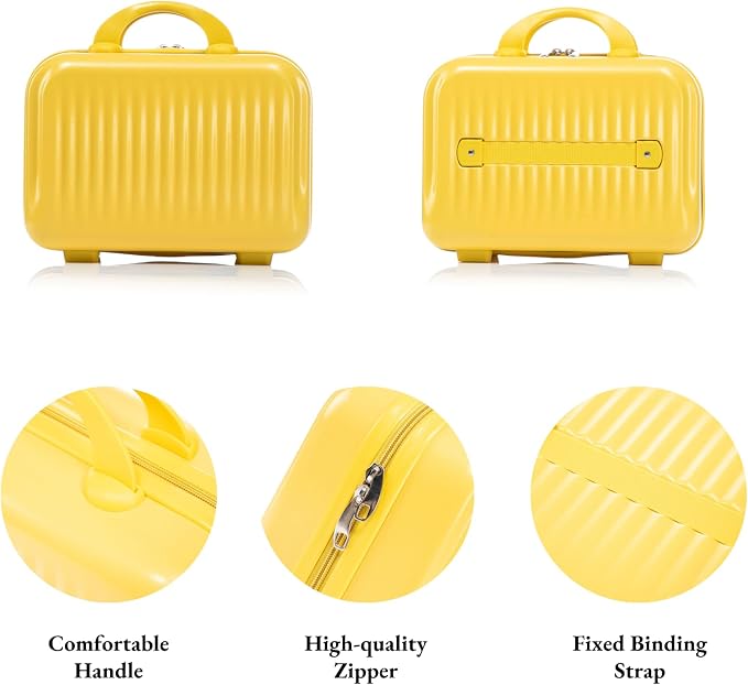 2 Pcs ABS Spinner Luggage Set - 14" Cosmetic Case & 20" Carry-On with Combination Lock, Front Opening Design, Yellow - Image 6