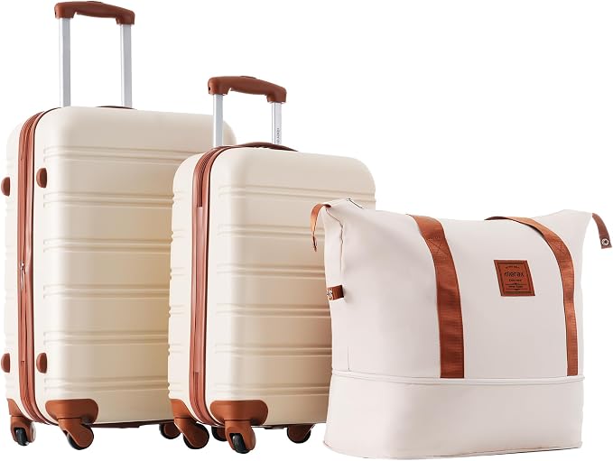 Merax Luggage Sets 2 Piece Suitcase Set 20/24 IN,Carry on Luggage and Travel Bag TSA Lock Expandable,Hard Case Luggage with Spinner Wheels,White and Brown by Merax