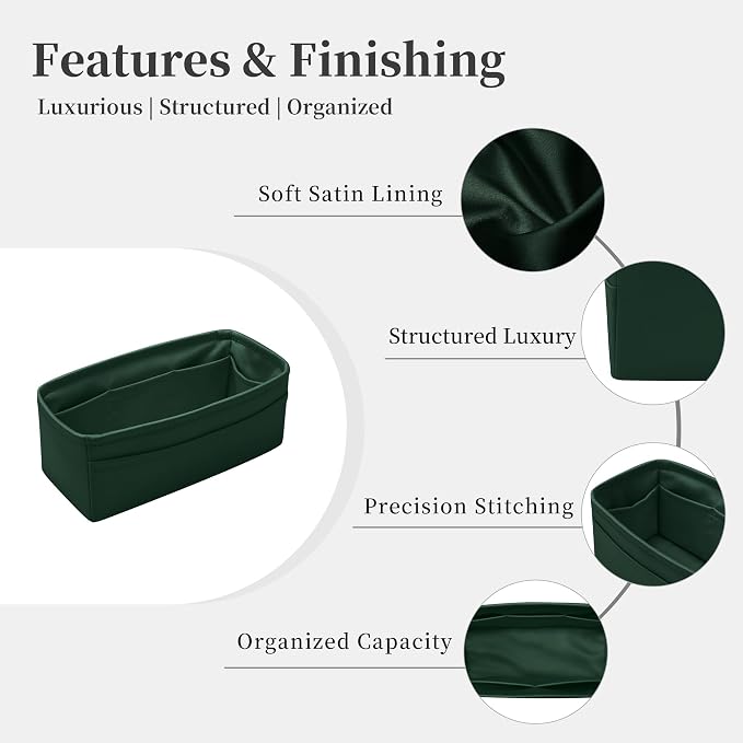 Satin Purse Organizer for Birkin 30 Sellier, Vert Anglais | Custom Fit, Multiple Pockets, Lightweight Purse Essentials, Ideal for Travel, Shopping, and Daily Use - Image 4