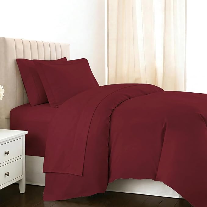 Pizuna Pure 100% Long-Staple Cotton Duvet Cover + Sheet Set Twin, Luxurious 400 Thread Count Long Staple Cotton, Soft Sateen Weave Bedding Set (Rio Red) by Pizuna