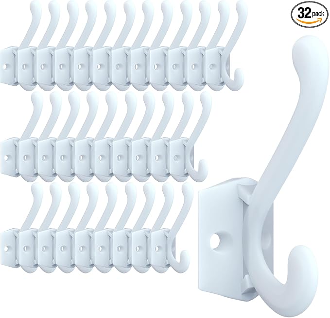 CBWLWJ 32 Pack Heavy Duty Metal Wall Hooks for Hanging, Wall Mounted Coat Hooks for Living Room, Bathroom, Kitchen – Hang Coat, Bag, Scarf, Towel, Hat, Key, Cup (White) by CBWLWJ