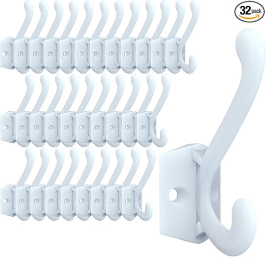 CBWLWJ 32 Pack Heavy Duty Metal Wall Hooks for Hanging, Wall Mounted Coat Hooks for Living Room, Bathroom, Kitchen – Hang Coat, Bag, Scarf, Towel, Hat, Key, Cup (White) by CBWLWJ