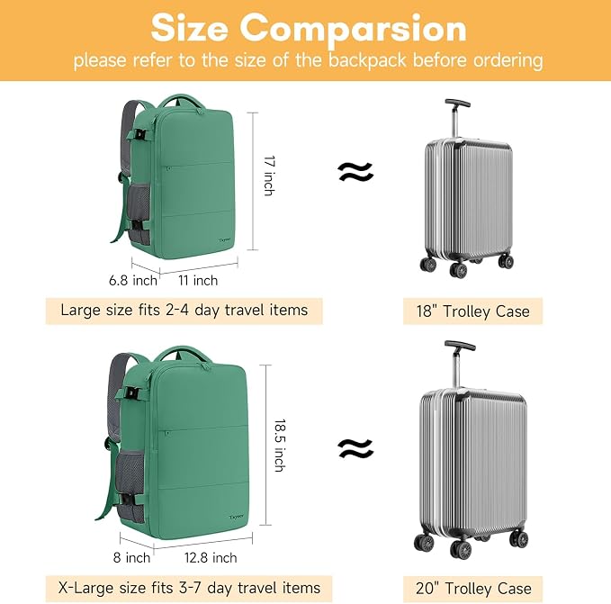Taygeer Travel Backpack for Women, TSA Friendly Bag for Business Hiking | 40L Airline Approved Carry On Bag with 17.3 inch Laptop Compartment, Backpack Carry On Luggage for friend Gym Sport, Green - Image 5