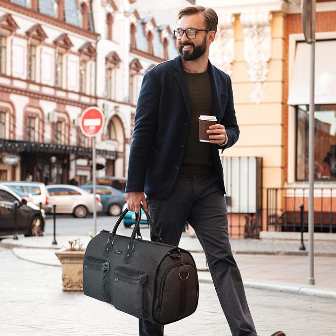Modoker Convertible Garment Bag with Shoulder Strap, Carry on Garment Duffel Bag for Men Women - 2 in 1 Hanging Suitcase Suit Travel Bags, Jet Black - Image 6