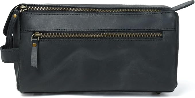 Toiletry Bag for Men Handcrafted Vintage Dopp Kit Organizer for Cosmetics Genuine Buffalo Leather, Shaving Kit with Waterproof Lining (Small, 10 * 5 * 4 Inches, Black) - Image 5