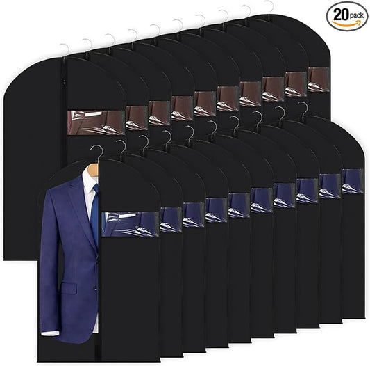 Amylove 20 Pcs 43“ Suit Garment Bags for Closet Storage and Travel, Hanging Clothes Covers with Zipper and Clear Window, Dust Resistant Suit Bags for Suits Jackets Coats Dresses by Amylove
