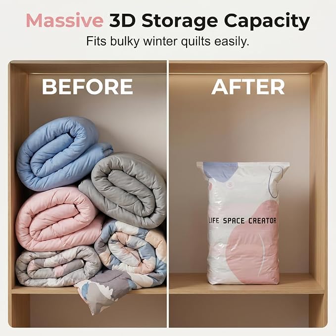 No-Pump Vacuum Storage Bags, Large Compression Storage Bags for Clothes, Comforters, Blankets, Bedding, Travel & Home Organization (L,3PCS) - Image 6
