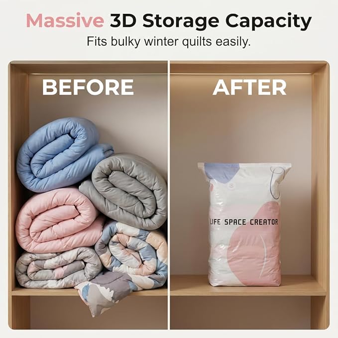No-Pump Vacuum Storage Bags, Large Compression Storage Bags for Clothes, Comforters, Blankets, Bedding, Travel & Home Organization (M,5PCS) - Image 6